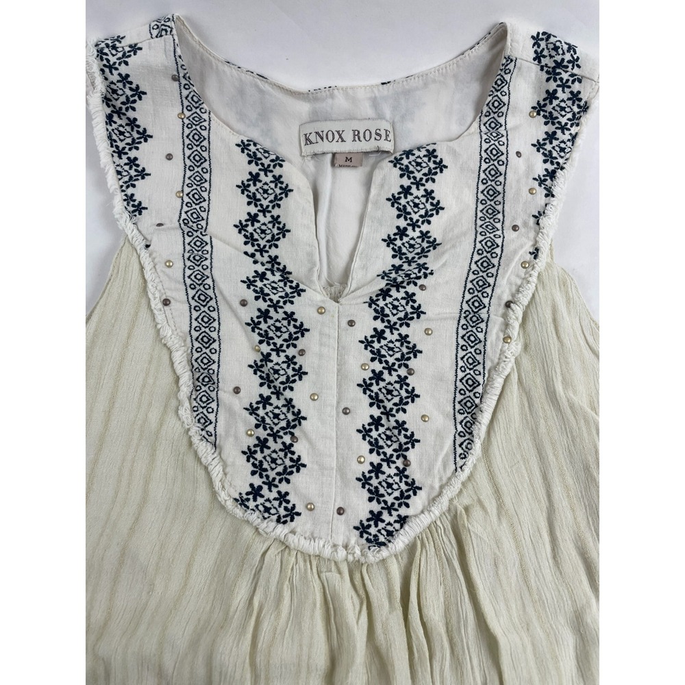 Knox Rose Peasant Top Women's Size Medium Cream Boho Sleeveless Slit Round Neck - Picture 3 of 6